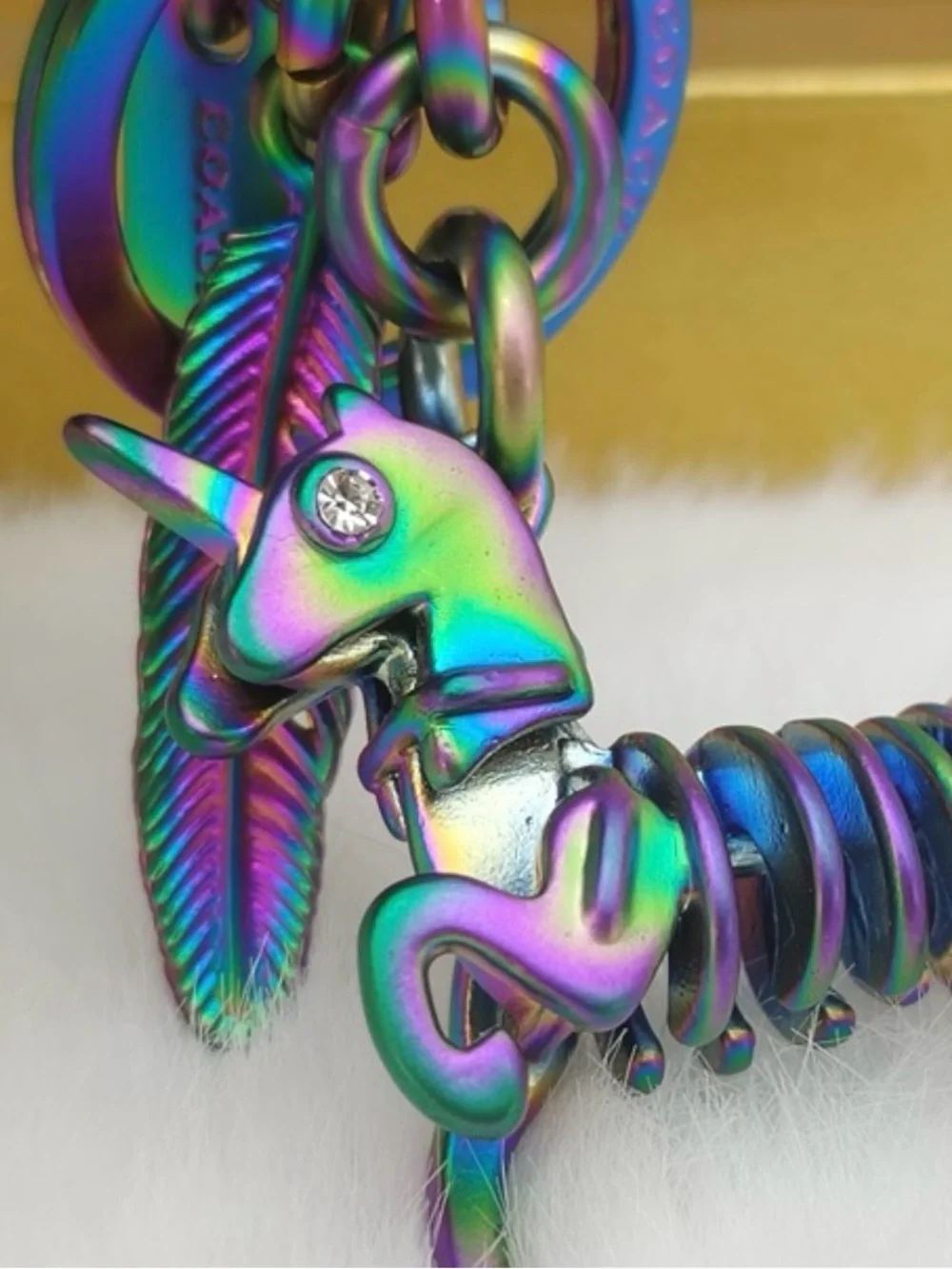Coach, 3D, oil slick, Iridescent Unicorn, Keychain/fob  RARE!